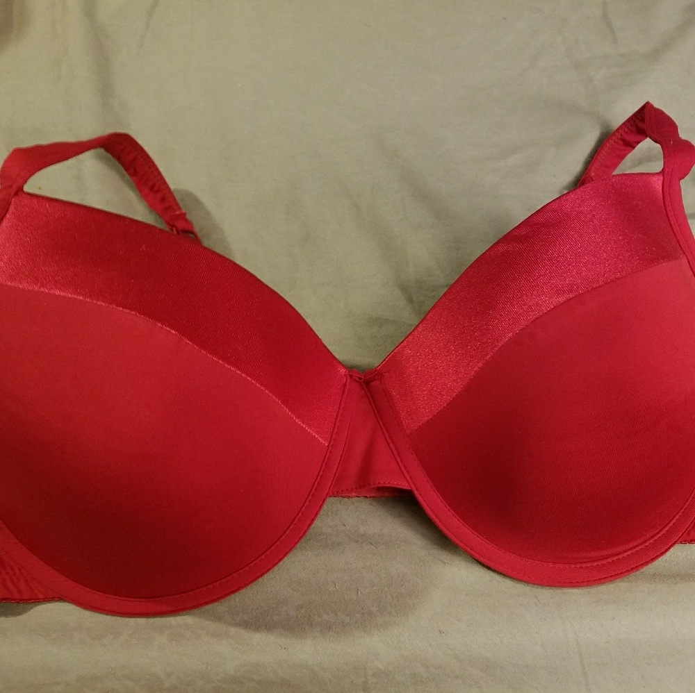 Red satin detail bra